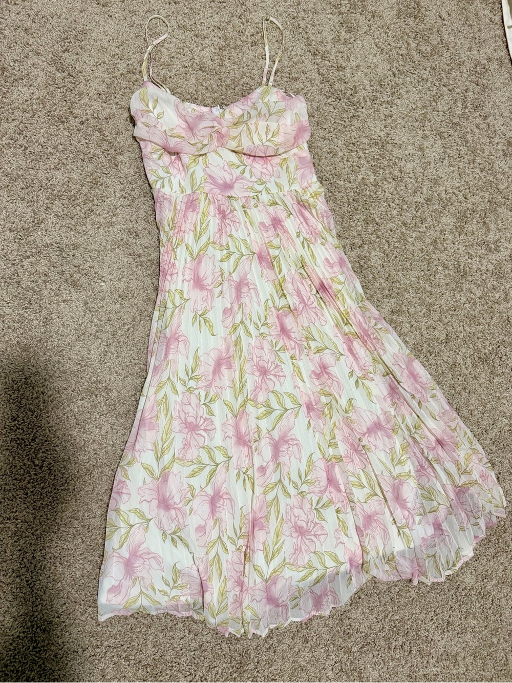 White & Pink Floral Spaghetti-Strap Dress